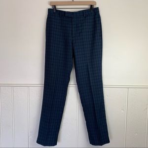 Bachrach Slim Fit Wool Blue Plaid Trouser Pants 30"